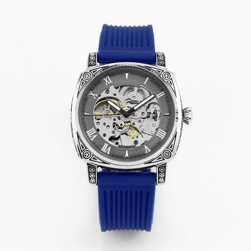 2023 nuova vendita calda Danfoss quadrato fondo trasparente orologio meccanico da uomo Night Glow orologio da polso con nastro in silicone scavato_voghion.com