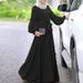 Muslimisches Abaya-Kleid für Damen, einfarbig, langärmelig, gerüschtes Maxikleid, islamischer Kaftan_voghion.com