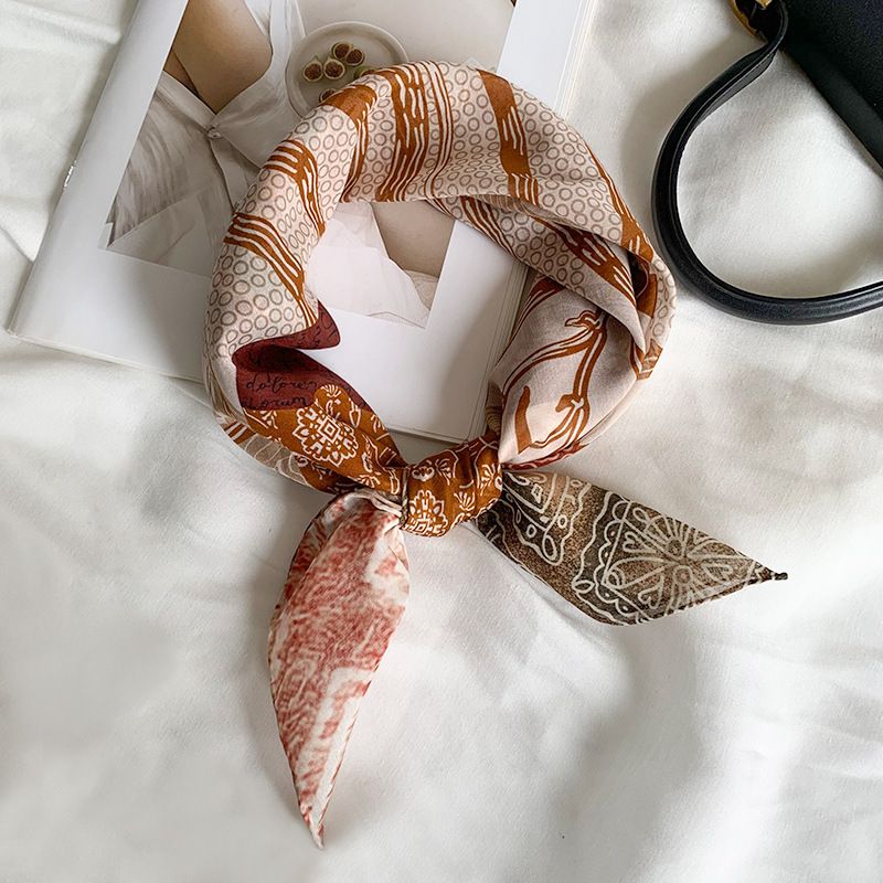 Sciarpa retrò francese piccola per donna, sciarpa di seta e cotone di alta qualità, nuova sciarpa versatile del 2025 da abbinare alle camicie, all'ingrosso_voghion.com