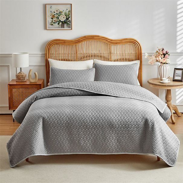 Luxury Solid Color Quilted Bedding Set - Modern Minimalist 3-Piece Comforter Cover With Geometric Design, Multiple Sizes 173-264cm_voghion.com