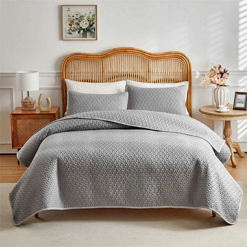 Conjunto de cama acolchoado de luxo em cores sólidas - Capa de edredom moderna e minimalista de 3 peças com design geométrico, vários tamanhos de 173 a 264 cm_voghion.com