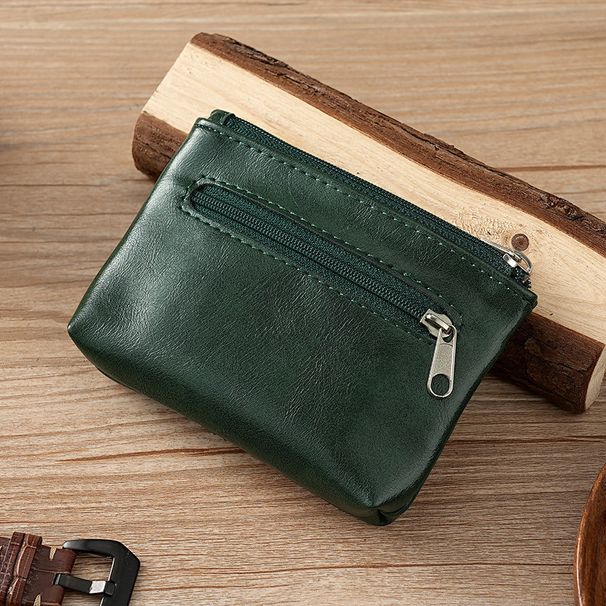 Handgefertigte kleine Geldbörse aus echtem weichem Leder, Business-Rindsleder-Gefühl, einfacher Reißverschluss, Führerschein, Buskarte, Schlüsselhalter_voghion.com