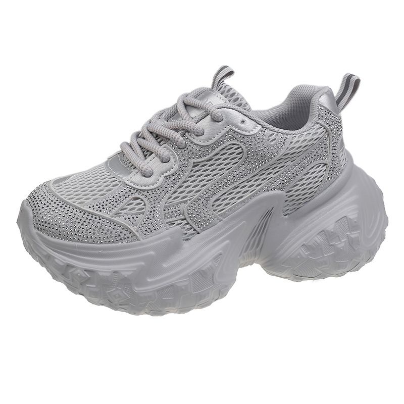 Autunno e inverno, nuove scarpe da ginnastica da donna traspiranti, casual, leggere e comode, con fondo spesso e strass in rete._voghion.com