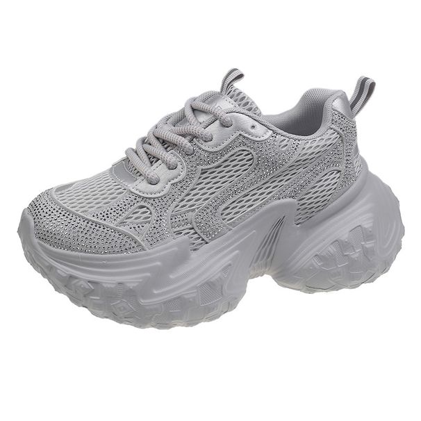 Autunno e inverno, nuove scarpe da ginnastica da donna traspiranti, casual, leggere e comode, con fondo spesso e strass in rete._voghion.com