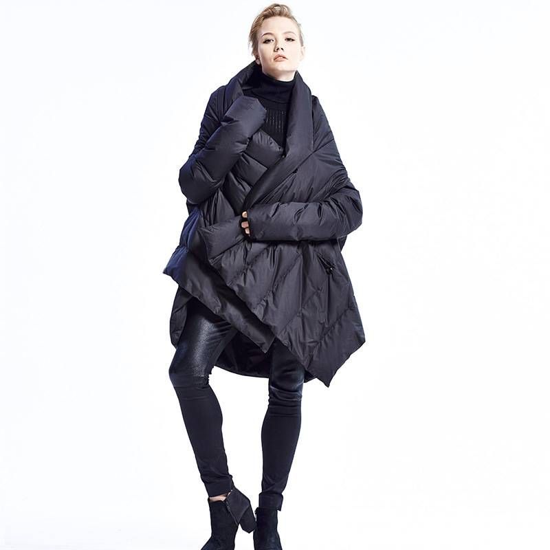 Mid-length down and thick loose plus-size women's down jacket shawl white down women's down jacket_voghion.com