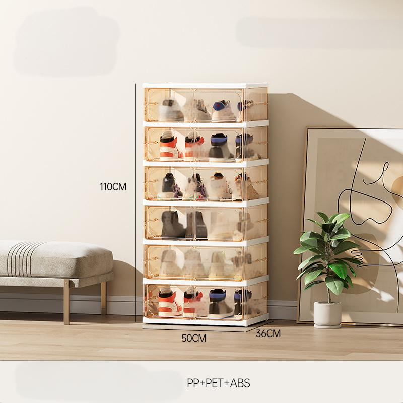 Double Row Foldable Shoe Storage Cabinet - No Assembly Clear Stackable Shoe Organizer (Multi-Layer Dustproof Shoe Display Case)​_voghion.com