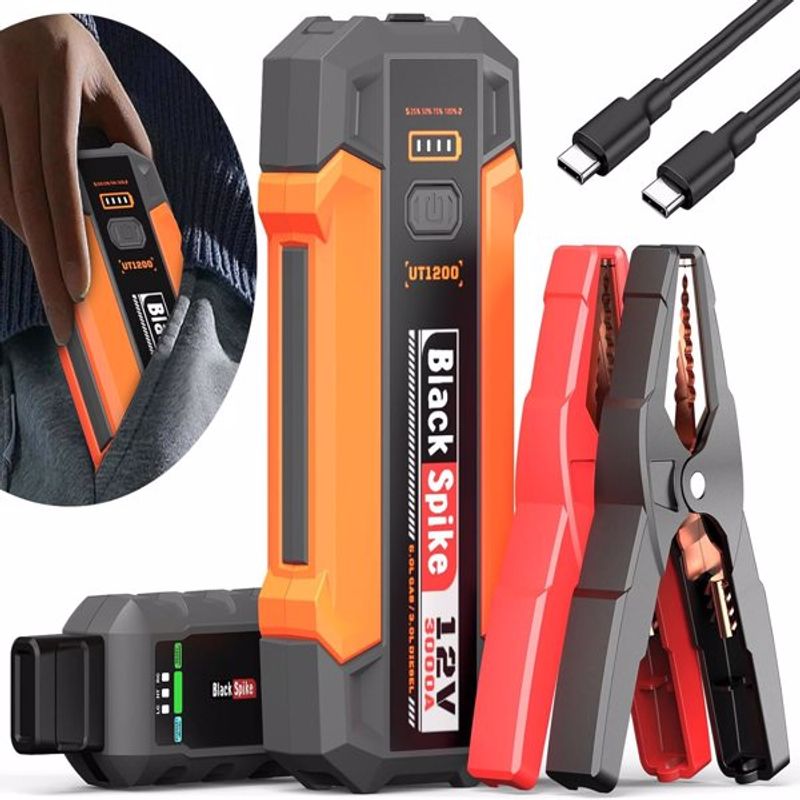 Portable Jump Starter,12,000mAh 12V Power Bank With 3000A Peak Current,Safety Boost For Motorcycles, Cars, Trucks & SUVs_voghion.com
