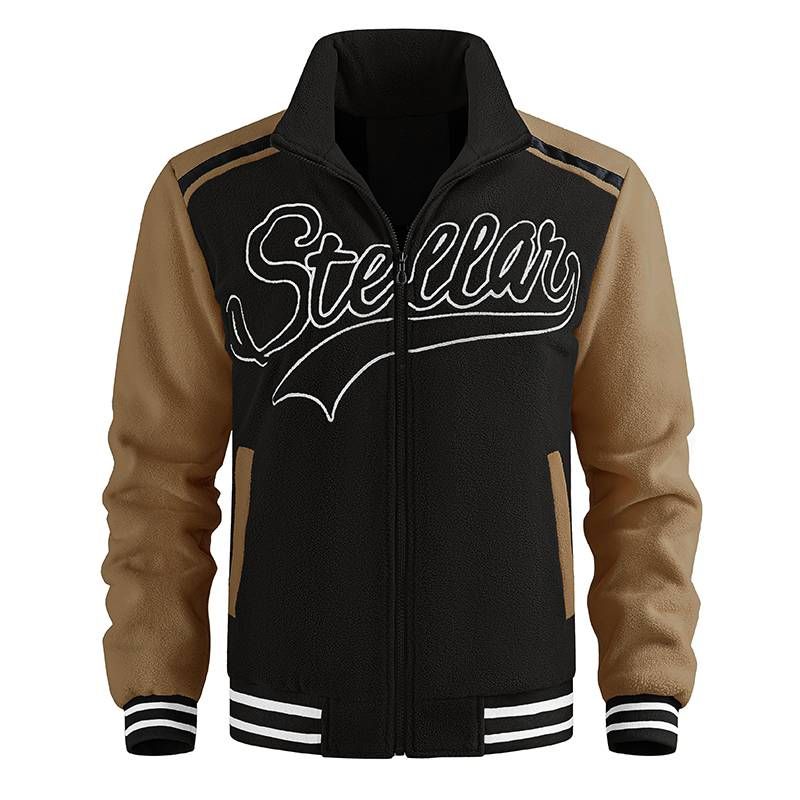 Men's Jacket Interstellar Embroidery Colorblock Casual Polar Fleece Baseball Jacket Fashion Men's Clothing_voghion.com