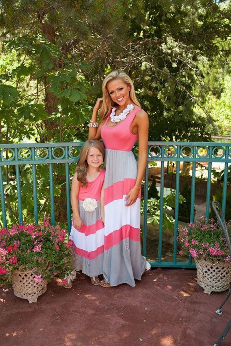 Mother & Kids Spring and summer foreign trade European and American stitching contrast color parent-child dress manufacturer_voghion.com