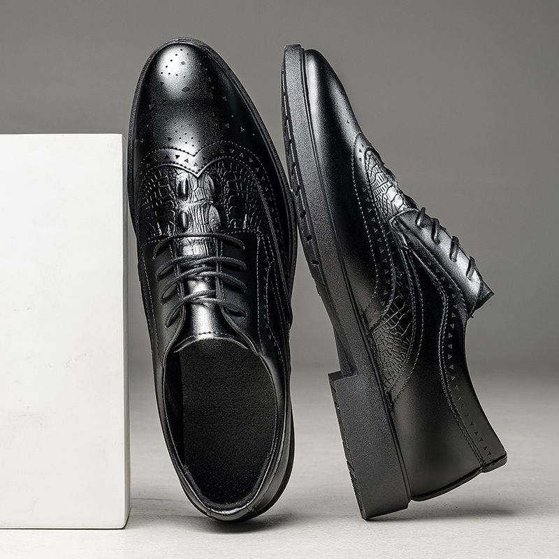 Mode Heren Veterschoenen Jeugd Brogue Business Bruiloft Leren Lage Top Ademende Casual Schoenen_voghion.com