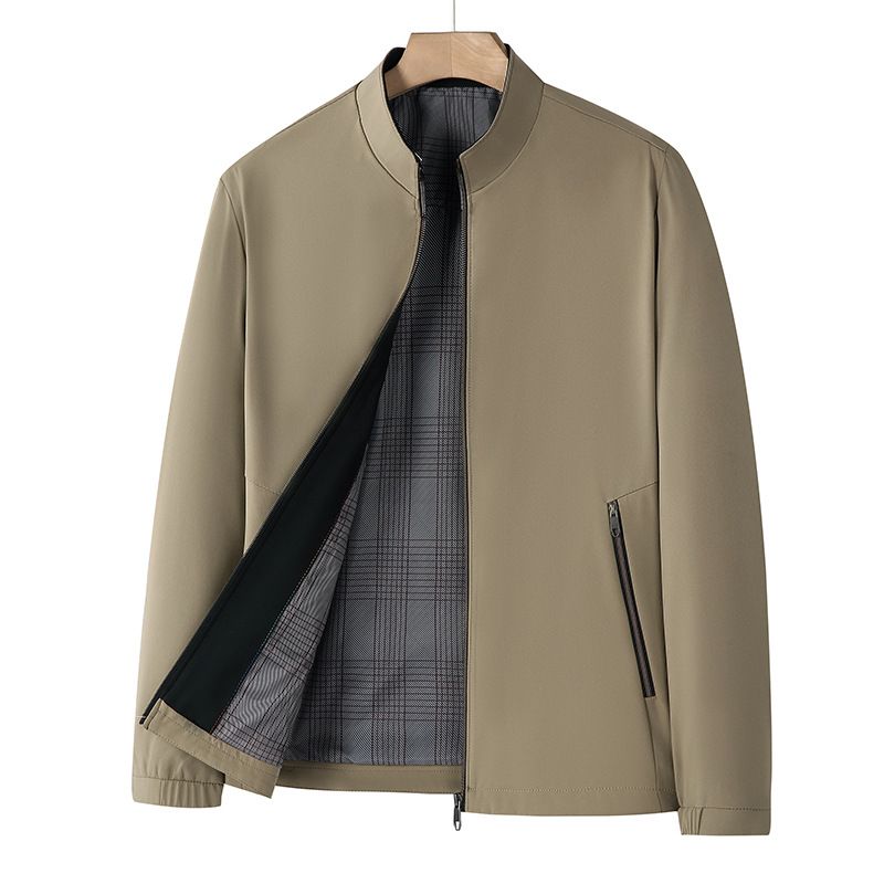 Giacca da uomo primavera autunno casual business colletto sabbia Zhongshan Sui mezza età tinta unita top da papà_voghion.com