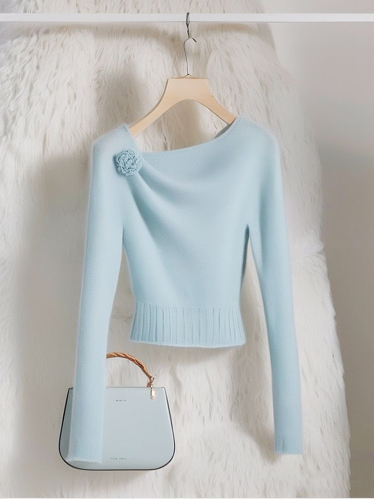 Ženska oblačila, elegantna in modna oblačila za delo in delo, moder pulover, jesenski nov slog, modni temperament, edinstven in eleganten vrh_voghion.com