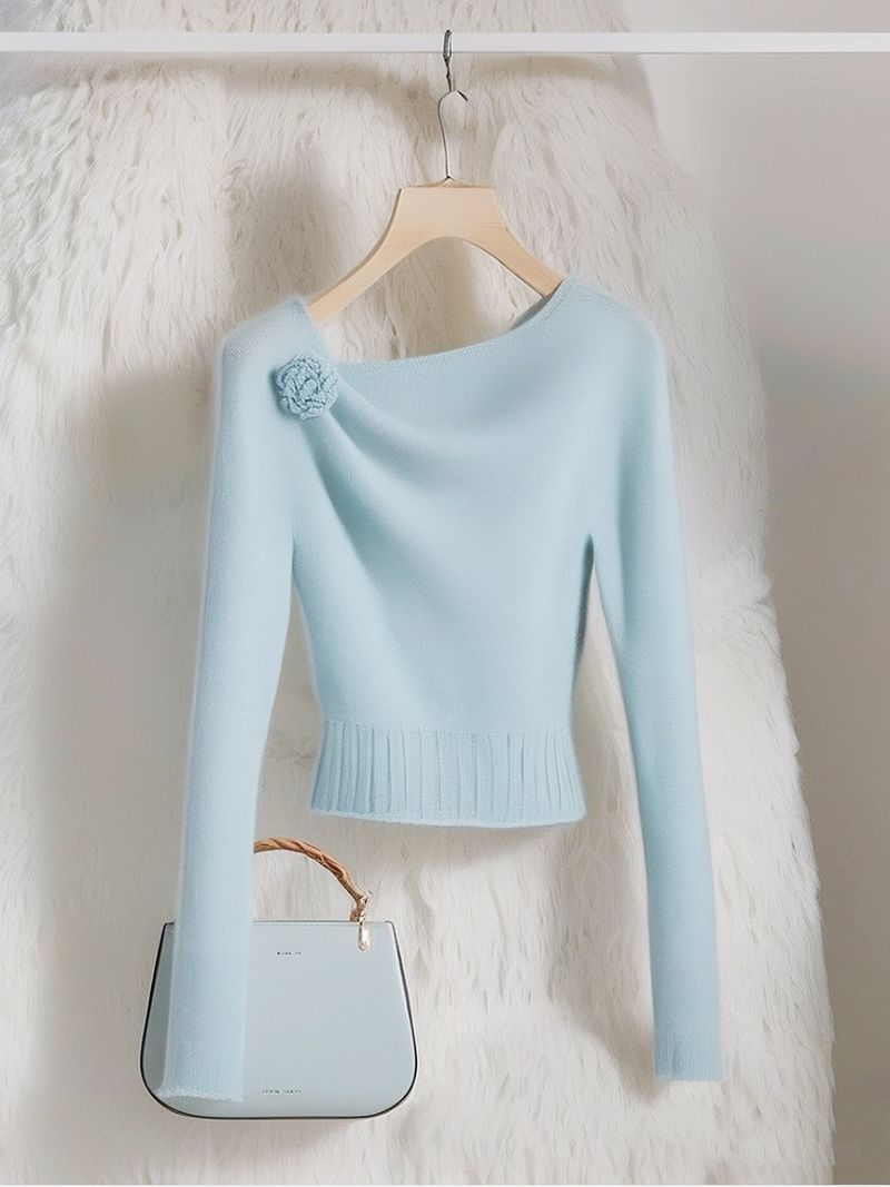 Vêtements pour femmes Vêtements de transport élégants et à la mode Pull bleu Automne Nouveau style Tempérament à la mode Haut unique et chic_voghion.com