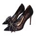 Women's shoes, women's high heels, stiletto heels, versatile bow mesh, lace pointed toe pumps, women's wedding shoes_voghion.com