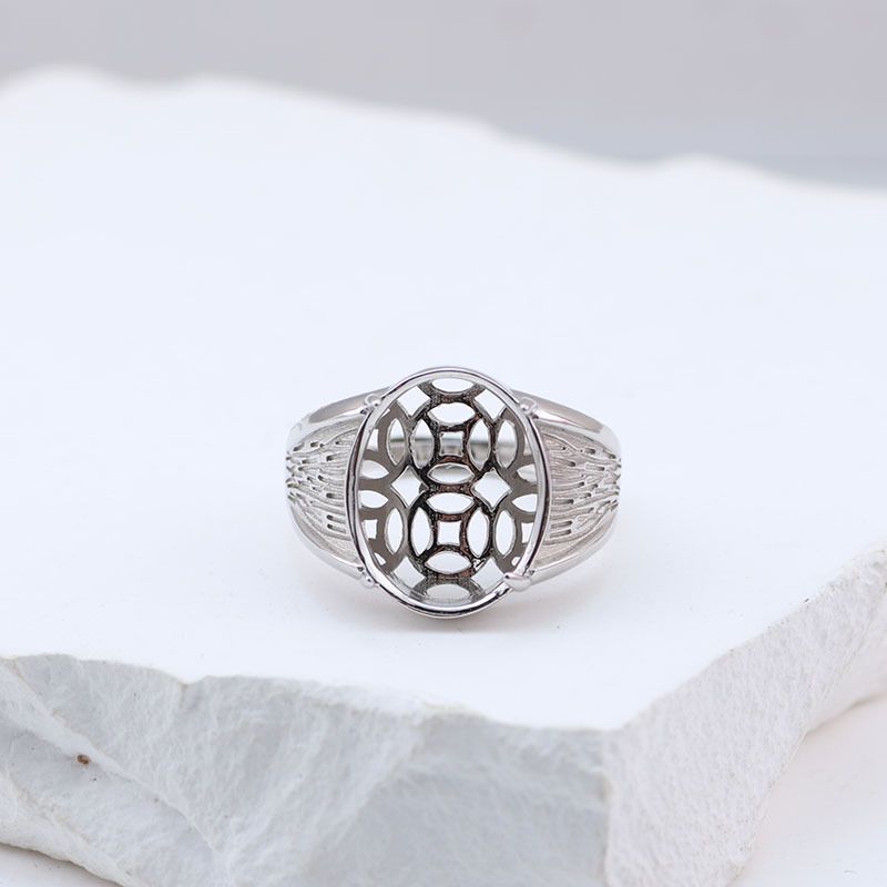 S Pure Silver Empty DIY Inlaid With Beeswax Turquoise Amber Opening Adjustable Men's Ring Holder_voghion.com