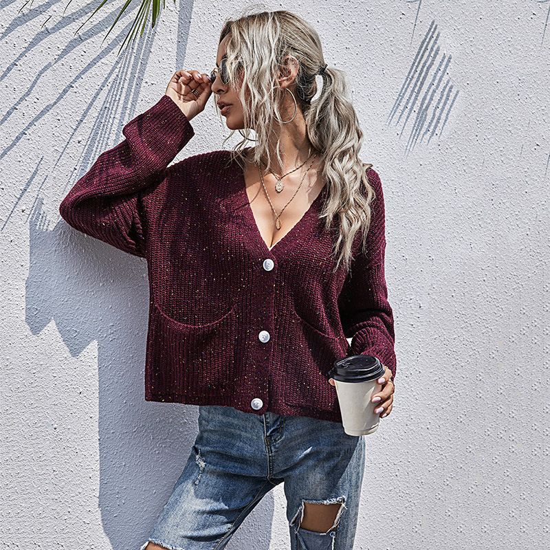 Pull à manches longues tricoté de Style paresseux de couleur unie, pull à pois de Style forestier_voghion.com