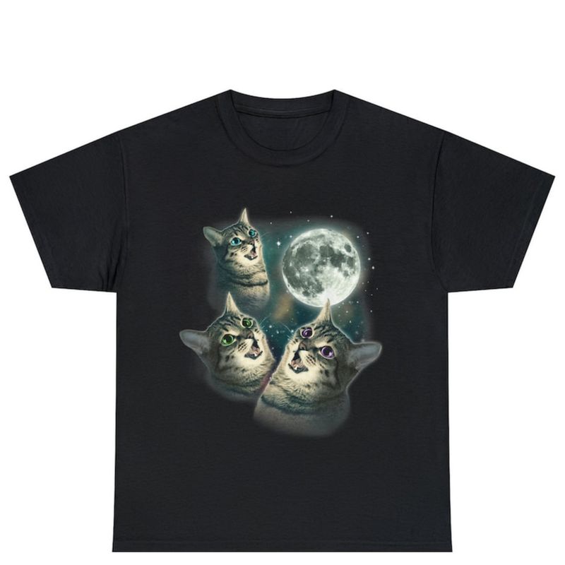 Tricou Tee Cat Moon 3 Wolfs Drăguț Pisicuță, Cadou pentru iubitorii de pisici, Tricou pisici, Tricouri amuzante pentru iubitorii de pisici._voghion.com