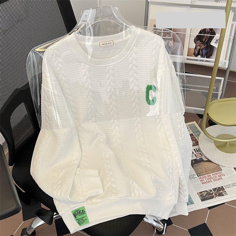 Damkläder Sweatshirt herr vår och höst ny stil plus sammet förtjockad höst och vinter rund hals långärmad topp bottenskjorta för män_voghion.com