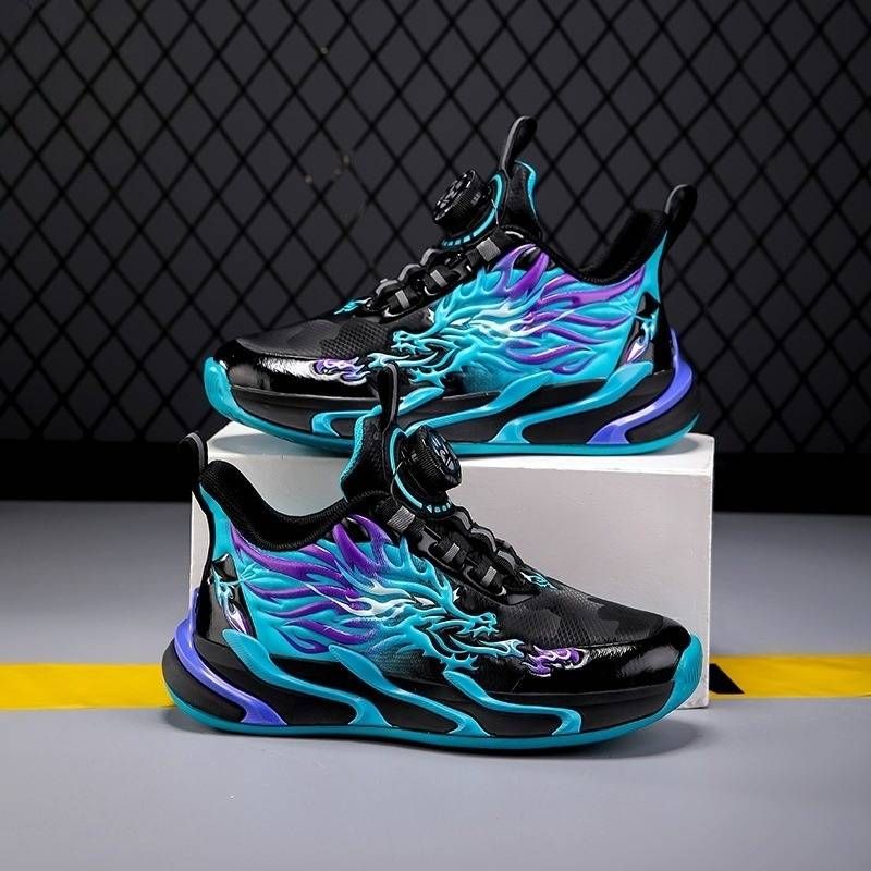 Scarpe per bambini Scarpe da basket per bambini Scarpe sportive con bottoni in rete per ragazzi Scarpe da attrito Suono traspirante Bambini di età media e grande Studenti Ragazzi Allenamento_voghion.com
