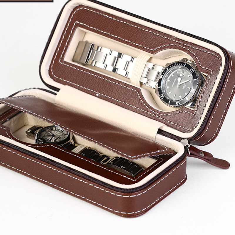 Portable Pu Watch Storage Leather Bag Brown 2/4/8 Digits Dustproof Zipper Bag Watch Box_voghion.com