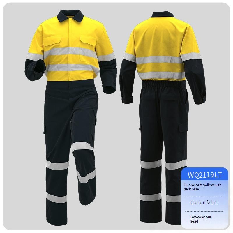 Männerkleeder Jumpsuit aus purer Kotteng Reflektéierend Kostüm Aarbechtsschutzkleedung Reflektéierend Sträifen Crew Aarbechtskleedung_voghion.com