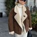 Women's Vintage Faux Shearling Jacket - Cozy Winter Outerwear With Relaxed Fit, Available In Chestnut & Khaki (S/M/L)"_voghion.com