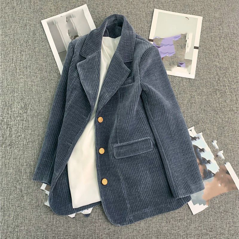 Women's Clothing Slim Suit Jacket Fashionable Slim-Fit Corduroy Blazer For Women - Casual Oversized Korean Style Jacket For Petite To Plus Size​_voghion.com