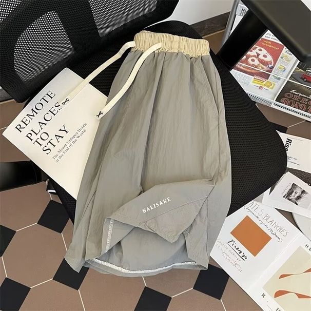 Vyriški drabužiai vasariniai, vientisos spalvos, lengvi, kvėpuojantys, greitai džiūstantys šortai, laisvos, lauko, penkių taškų, ledo šilko, plonos, laisvalaikio kelnės_voghion.com