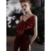 Burgunderrotes Samt-Abendkleid – trägerloses Prinzessinnen-Ballkleid mit Schleife für Bankette und Empfänge (XS-XXL)_voghion.com