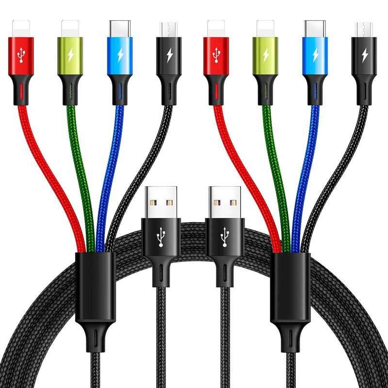 Multi 3.5A multi charger woven 4-in-1 multiple data cables, fast charging cable, with IP/C-type/Micro USB port, suitable_voghion.com