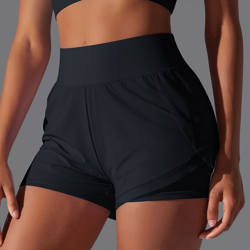 New solid color mesh double-layer breathable sports tennis shorts, running fitness yoga clothes shorts for women_voghion.com