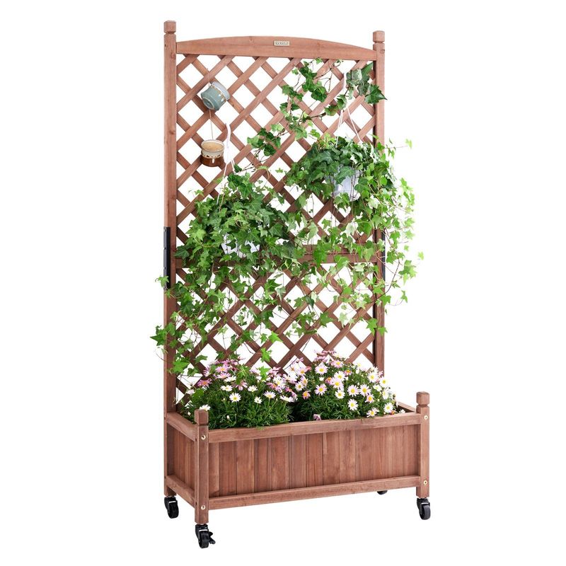 VEVOR Raised Garden Bed With Trellis, 30" X 13" X 61.4" Outdoor Raised Wood Planters With Drainage Holes, Free-Standing Trellis Planter Box For Vine Climbing Plants Flowers In Garden, Patio, Balcony_voghion.com