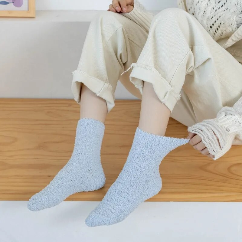 Haruku Autumn Winter Women's Thickened Thermal Coral Fleece Floor Fuzzy Soft Candy Colorful Kawaii Socks_voghion.com