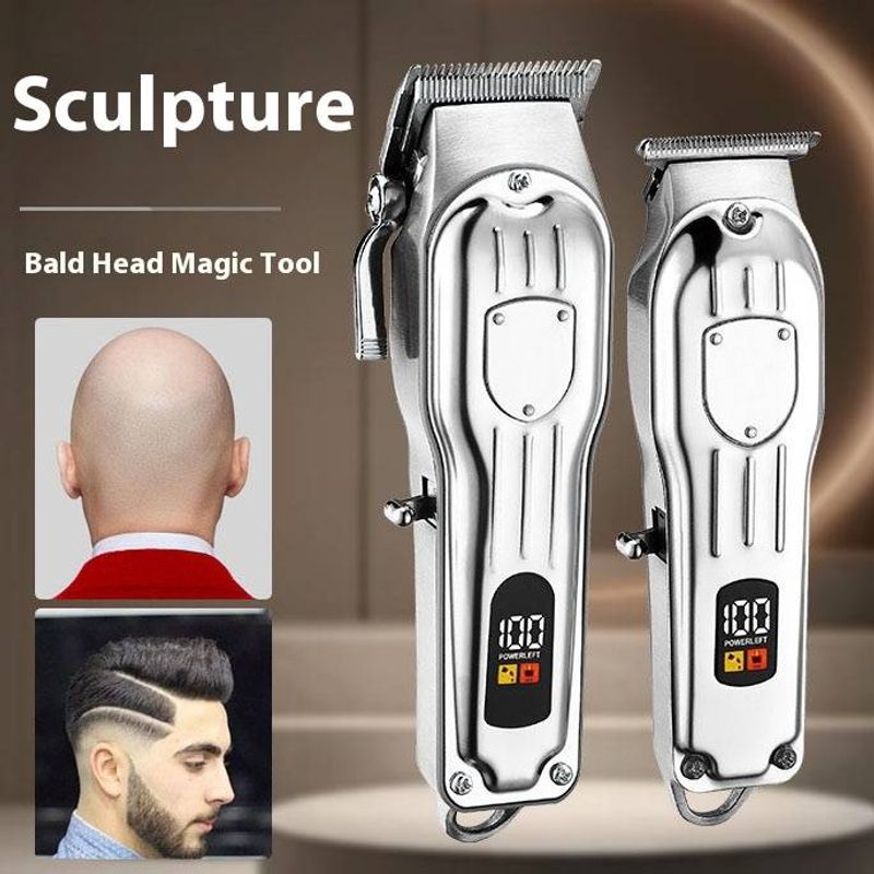 Professional Metal Hair Clipper Kit - LCD Display Cordless Trimmer For Men & Women_voghion.com