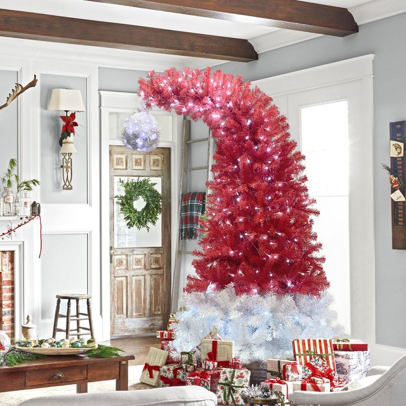 6FT Hinged Fir Artificial Fir Bent Top Christmas Tree, Xmas Tree Bendable Santa Hat Style Christmas Tree Holiday Decoration,1250 Lush Branch Tips, 300 LED Lights X-mas_voghion.com