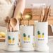 Porta bacchette in ceramica con vassoio di scolo - Elegante design con ananas e fiori, compatto organizer da cucina per utensili, cucchiai e coltelli_voghion.com