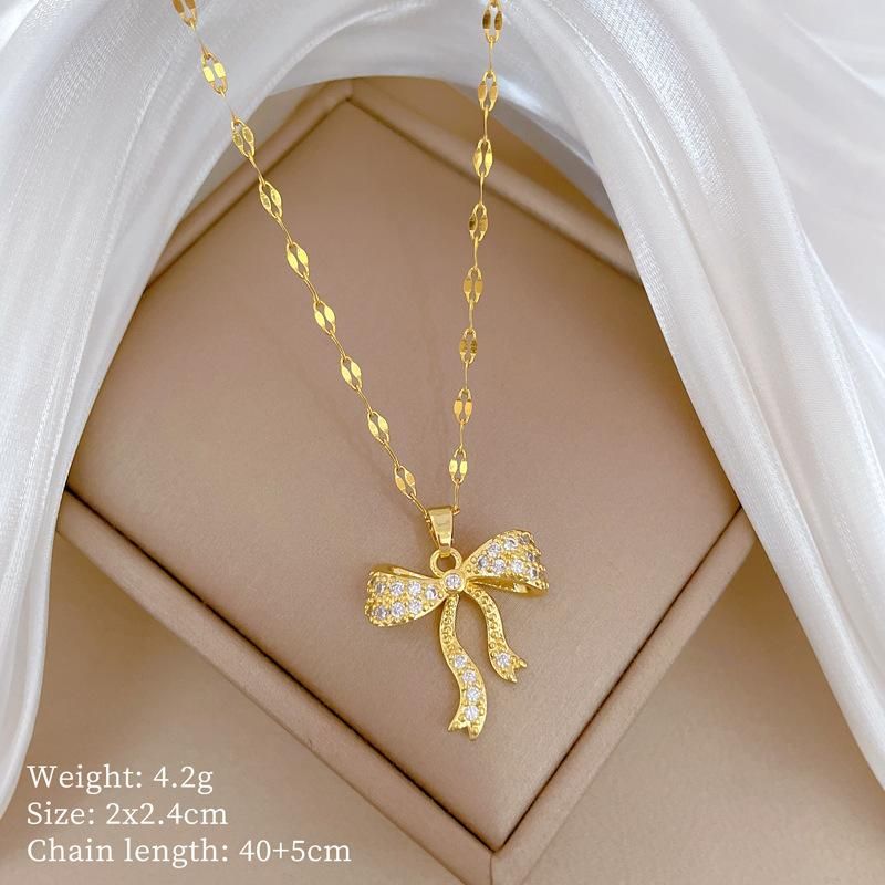 Fashion Water Drop Zircon Butterfly Pendant Necklaces for Women Girls Stainless Steel Trendy Romantic Jewelry Accessories Gifts_voghion.com