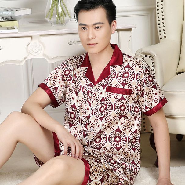Ice Silk Silk Men's Pajamas: Spring, Summer And Autumn Thin, Plus Size Short-sleeved Shorts Set Is Super Comfortable_voghion.com