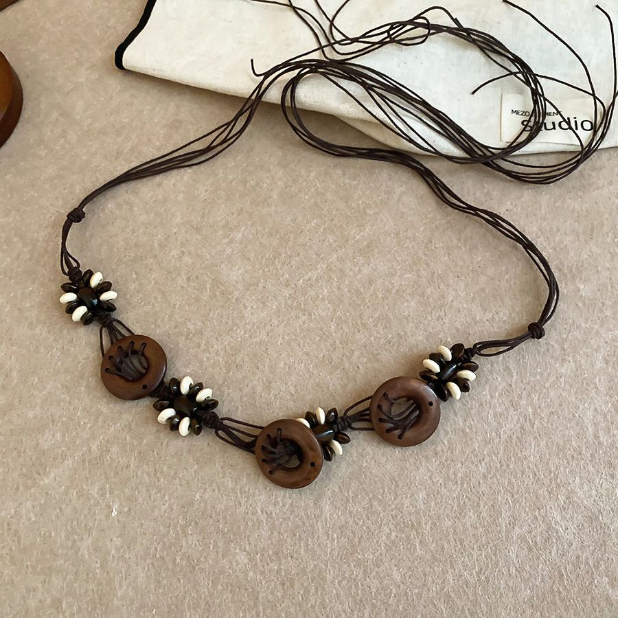 Chaîne de taille en perles de bois et résine acrylique tissée à la main, style ethnique, accessoire de mode pour femmes_voghion.com