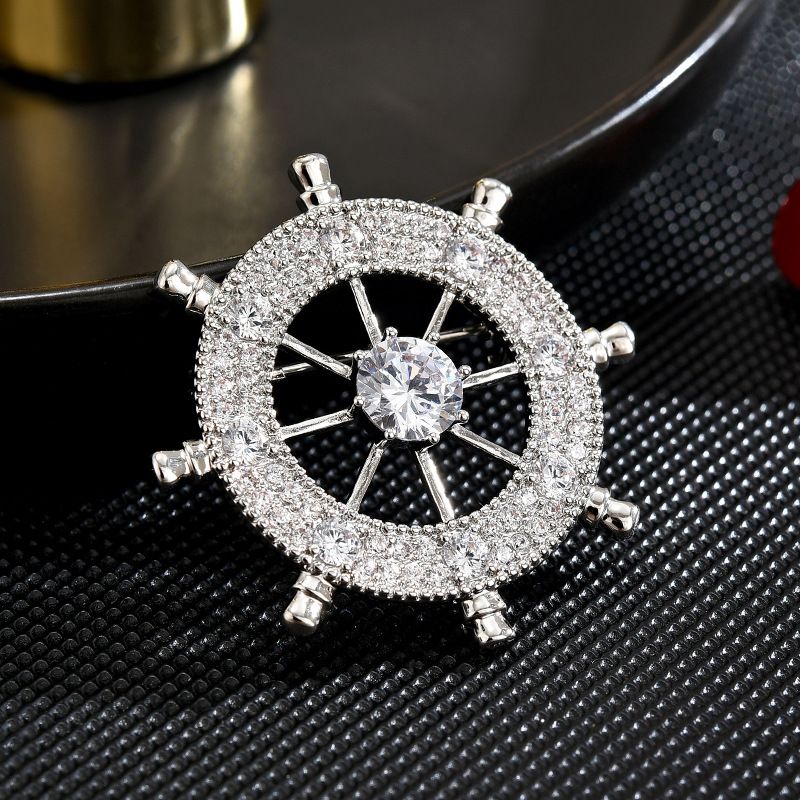 New minimalist and atmospheric men's boat rudder brooch with micro inlaid zircon coat, suit acc, fashionable_voghion.com