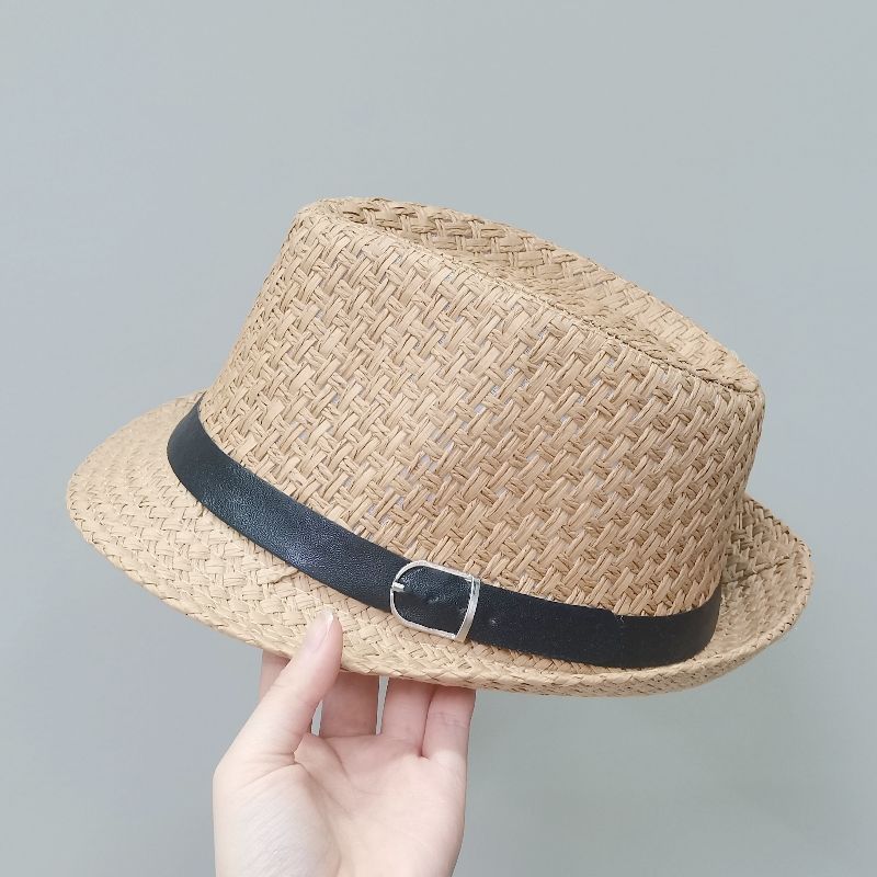 French Top Summer Thin Sun Men's Middle aged and Elderly Dad Bowl Grandpa Coffee Curled Grass Hat_voghion.com