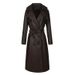 Sobretudo feminino trench coat de poliuretano com abotoamento duplo – cinto ajustável e bainha estendida (XS-XL, preto/marrom)_voghion.com