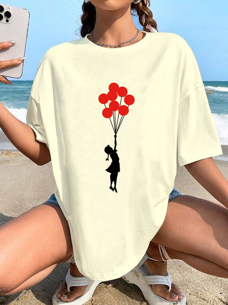 Neues kurzärmliges T-Shirt aus Baumwolle mit Sinn für Mode, das weibliche Sommerflut mit lockeren Hundert Tops bedruckt_voghion.com