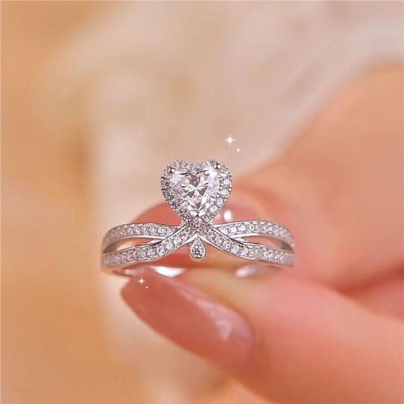 S Pure Silver Love Mosang Stone Damen Einfacher Herzstil, Temperamentring, Neues Produkt_voghion.com