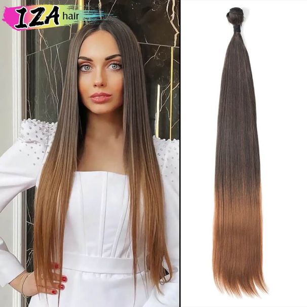 IZA synthetische gerade Bündel, Seidenknochen-Haarverlängerung, 1 Bündel/Packung, 120 g organische hitzebeständige Fasern, 50,8–76,2 cm Webart_voghion.com