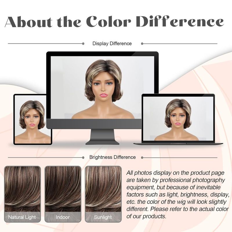 Synthetic Clip-in Ladies Fashion Wig Brown Side Parted Short Curly Synthetic Headpiece Slightly Curled Ready_voghion.com