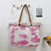 Borsa da spiaggia con nappa ricamata, grande capacità, in tela tie-dye, da donna, con una sola spalla, per l'estate calda_voghion.com