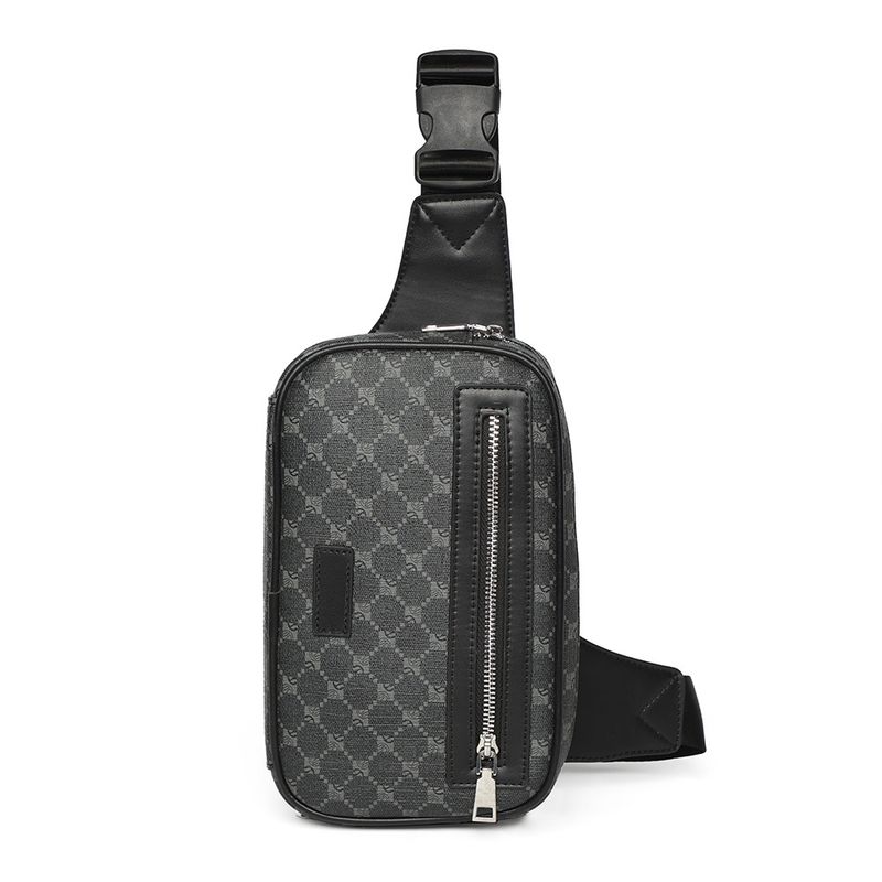 PU-Umhängetasche mit Karomuster für Herren – Lässige Brusttasche im koreanischen Stil für Outdoor und Sport_voghion.com