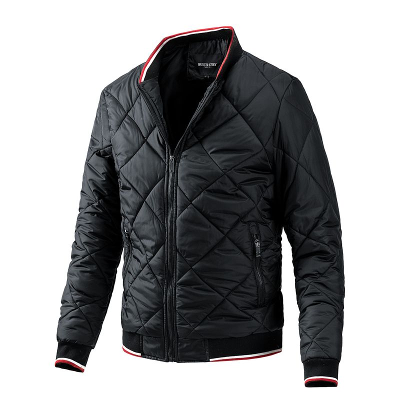 Men's winter baseball collar, diamond plaid fashion casual jacket, youth oversized cotton jacket_voghion.com