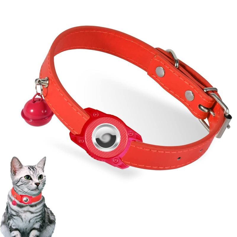 For AirTag Tracker Pet Leather Collar Anti Lost Cat Locator Collar_voghion.com